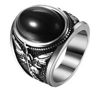 JewelryWe Anillo de San Miguel con turquesa/ojo de tigre/obsidiana, acero inoxidable, anillo para hombre, arcángel San Miguel, anillo de sello para hombre, anillo de sello retro, protector católico