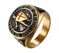 JewelryWe Anillo de San Miguel para hombre, acero inoxidable, anillo de arcángel, amuleto, cruz, patrón protector, anillo de sello, retro, banda, anillo cristiano, joyería religiosa, regalo, 23 mm