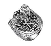 JewelryWe Anillo de San Miguel para hombre, de acero inoxidable, para hombre, arcángel, San Miguel, amuleto de cruz, patrón de protección, anillo de sello retro, anillo de banda, anillo de banda