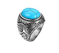 JewelryWe Anillo para Hombre, Anillo de Hombre Grande Clásico Retro Acero Inoxidable Azul Plata Buen Regalo de Amor