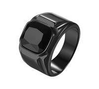 JewelryWe Anillo para hombre de acero inoxidable y cristal, cuadrado, anillo de sellado, anillo de boda, compromiso, anillos con grabado, oro negro, tallas 54 a 65, Circón