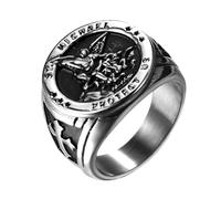 JewelryWe Anillo Punk San Michele: anillo grande para hombre, anillo de San Cristóbal de acero inoxidable, símbolo de oraciones de la suerte, Adulto, Acero inoxidable