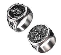 JewelryWe Anillo San Miguel Hombre: Juego de Anillos de San Cristóbal de Acero Inoxidable Ángel de la Guarda Joyas Amuleto Religiosas Tallas 20 Plata - Para Rezar Uso Diario Regalo