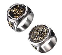 JewelryWe Anillo San Miguel Hombre: Juego de Anillos de San Cristóbal de Acero Inoxidable Ángel de la Guarda Joyas Amuleto Religiosas Tallas 22 Oro - Para Rezar Uso Diario Regalo