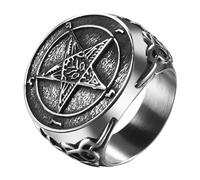 JewelryWe Anillo Satánico Vintage Hombre: Anillo del Diablo Pentagrama de Acero Inoxidable para Caballero Joyería Religiosa Hipoalergénico Tallas 22 - Para Uso Diario Rezar Amuleto Regalo