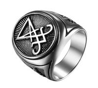 JewelryWe Anillo Satánico Vintage Hombre: Anillo del Diablo Sello de Lucifer de Acero Inoxidable para Caballero Joyería Religiosa Hipoalergénico Tallas 27 - Para Uso Diario Rezar Amuleto Regalo