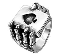 Jewelrywe Anillos Joyería hombres del anillo de la garra del cráneo, gótico Playing Cards, Poker, acero inoxidable, Negro Plata (con bolsa de regalo)