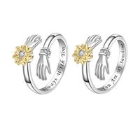 JewelryWe Ansiedad anillo de abrazo de las mujeres: 2 piezas de oro girasol de acero inoxidable abrazando manos fidget anillo de ansiedad spinner antiestrés anillo abierto plata con grabado, zirconia