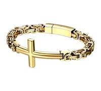 JewelryWe Brazalete Cruz Oración Para Hombre: Oro Pulsera Bizantina Rock 'N' Roll Hip Hop Joyas de Bautismo Católicas - Adecuado Para desgaste Regalos Para El A Día