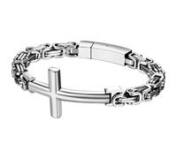 JewelryWe Brazalete Cruz Oración Para Hombre: Plata Pulsera Bizantina Rock 'N' Roll Hip Hop Joyas de Bautismo Católicas - Adecuado Para desgaste Regalos Para El A Día