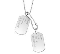 JewelryWe Colgante Collar Personalizado Dog Tag Militar Doble, Chapas Militares Hombre Mujer Personalizadas Placas Estilo Ejército para Grabar, Acero Inoxidable Plateado Pulido, Regalo Dia de la Padre