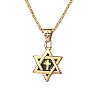 JewelryWe Colgante de estrella de David para hombre, vintage, cadena de acero inoxidable con hexagrama judío, colgante de estrella de seis puntas, amuleto religioso, joyas de plata, Acero inoxidable