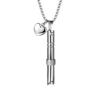 JewelryWe Collar Ansiedad Respiratoria Unisex: Colgante Antiestrés Silbato Mudo de Plata Negro para Hombre y Mujer de Acero Inoxidable Hipoalergénico Antialérgico - Para Calmar la Respiración Regalo