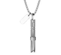 JewelryWe Collar Ansiedad Respiratoria Unisex: Colgante Antiestrés Silbato Mudo de Plata Negro para Hombre y Mujer de Acero Inoxidable Hipoalergénico Antialérgico - Para Calmar la Respiración Regalo