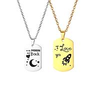 JewelryWe Collar Chapa Militar Pareja: Gargantilla con Te Quiero hasta La Luna para Hombre y Mujer Acero Inoxidable - para Uso Diario Ocio Regalos