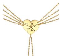 JewelryWe Collar con corazón de puzle de 3/4/5 piezas, collar para hermanas, hermanos y amigos, regalo de San Valentín, collar personalizado Oro 5pcs