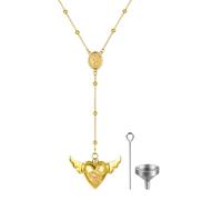 JewelryWe Collar conmemorativo de ceniza: colgante de urna de corazón de acero inoxidable en forma de Y con cuchara, joyería de cremación para recordar a seres queridos y relaciones a larga distancia