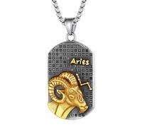 JewelryWe Collar Constelación Zodiaco Hombre: Colgante Aries Astrología Horóscopo de Plata y Oro de Acero Inoxidable Hipoalergénico Antialérgico con Cadena de 24 Pulg - Para Uso Diario Regalo