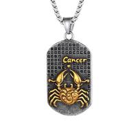 JewelryWe Collar Constelación Zodiaco Hombre: Colgante Cáncer Astrología Horóscopo de Plata y Oro de Acero Inoxidable Hipoalergénico Antialérgico con Cadena de 24 Pulg - Para Uso Diario Regalo