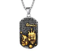 JewelryWe Collar Constelación Zodiaco Hombre: Colgante Géminis Astrología Horóscopo de Plata y Oro de Acero Inoxidable Hipoalergénico Antialérgico con Cadena de 24 Pulg - Para Uso Diario Regalo