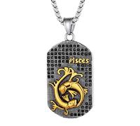 JewelryWe Collar Constelación Zodiaco Hombre: Colgante Piscis Astrología Horóscopo de Plata y Oro de Acero Inoxidable Hipoalergénico Antialérgico con Cadena de 24 Pulg - Para Uso Diario Regalo