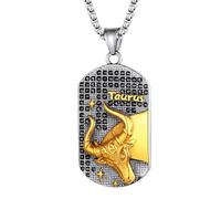 JewelryWe Collar Constelación Zodiaco Hombre: Colgante Tauro Astrología Horóscopo de Plata y Oro de Acero Inoxidable Hipoalergénico Antialérgico con Cadena de 24 Pulg - Para Uso Diario Regalo