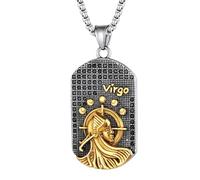 JewelryWe Collar Constelación Zodiaco Hombre: Colgante Virgo Astrología Horóscopo de Plata y Oro de Acero Inoxidable Hipoalergénico Antialérgico con Cadena de 24 Pulg - Para Uso Diario Regalo