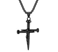 JewelryWe Collar Cruz Jesús Hombre: Colgante Negro Clavo de Acero Inoxidable Crucifixión de Jesús Joyería Cristiana Creencia Hipoalergénico Antialérgico - Para Rezar Uso Diario Regalo