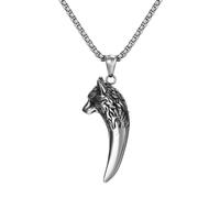 JewelryWe Collar de acero inoxidable para hombre, colgante de diente de lobo con cadena ajustable, negro/plata/oro/oro rosa, Unisex adulto, Acero inoxidable, Sin piedra preciosa