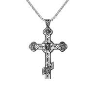 JewelryWe Collar de cruz ortodoxa para hombre de acero inoxidable ruso oriental crucifijo ortodoxo cadena con colgante de Jesús Collar religioso cristiano auténtico amuleto joyería, 7,57 cm x 4,85 cm