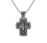 JewelryWe Collar de cruz ortodoxa para hombre de acero inoxidable ruso oriental crucifijo ortodoxo cadena con colgante de Jesús Collar religioso cristiano auténtico amuleto joyería, Acero inoxidable