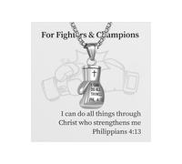 JewelryWe Collar de guantes de boxeo para hombre y mujer: plata de acero inoxidable, colgante de boxeador, cadena con grabado I CAN DO All Things PHL4:13 Boxeo joyas regalo con tarjeta de motivación
