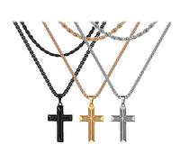 JewelryWe Collar de hombre de acero inoxidable: collar cadena multihilo con cruz oraciones promesa con colgante crucifijo