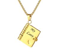 JewelryWe Collar de libro para mujer: My Little Star, abrible, 6 páginas, acero inoxidable 316L, colgante de libros, regalo para cumpleaños, graduación