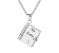 JewelryWe Collar de libro para mujer: My Little Star, abrible, 6 páginas, acero inoxidable 316L, colgante de libros, regalo para cumpleaños, graduación