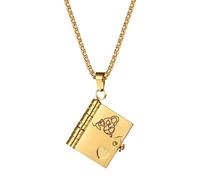 JewelryWe Collar de libro para mujer: My Little Star, abrible, 6 páginas, acero inoxidable 316L, colgante de libros, regalo para cumpleaños, graduación, Acero inoxidable