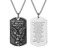 JewelryWe Collar de San Miguel de Arcángel: colgante de placa de perro de San Miguel de acero inoxidable con collares de oración, amuleto de protección religiosa católica, joyería de fe cristiana para
