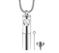 JewelryWe Collar de urna con signo del zodiaco, acero inoxidable, 12 constelaciones, horóscopo, zodiaco, conmemorativo, cenizas, urnas, cilindro, colgante con cadena de 60 cm, regalo conmemorativo