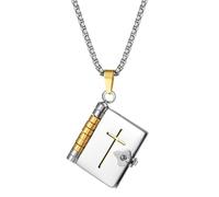 JewelryWe - Collar Libro Biblia Abreable Mujer Color Oro - Colgante Cristiano Versiculos Regalo Comunion Navidad