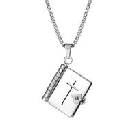 JewelryWe - Collar Libro Biblia Abreable Mujer Color Plata - Colgante Cristiano Versiculos Regalo Comunion Navidad