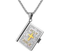 JewelryWe Collar Libro de la Biblia Mujer: Colgante de Escritura Cruz Cristianaa Se Puede Abrir Joyería Cristiana - Para Regalos