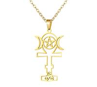 JewelryWe Collar Llave Hécate Mujer: Colgante de Cruz la Diosa Triple Luna Acero Inoxidable Joyería de Amuletos - Para Regalos