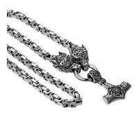 JewelryWe Collar Martillo Thor Hombre: Gargantilla Vikingo Vintage con Cabeza de Lobo para Caballero Pirata Nórdico Amuletos Acero Inoxidable Hipoalergénico Plata - Para Uso Diario Ocio Regalos