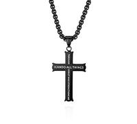 JewelryWe Collar para hombre, acero inoxidable inglés Biblia oración cruz colgante con cadena de 55 cm, plateado/oro/negro, regalo de Pascua, Acero inoxidable
