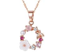 JewelryWe Collar para mujer, romántico, flor de cerezo, mariposa, corona de cristal, colgante con cadena, oro rosa y plata, Länge: 46 cm, Durchmesser des Anhängers: 1.25 cm, Cobre