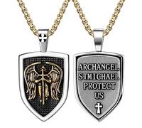 JewelryWe Collar San Miguel Hombre: Colgante Escudo Arcángel Aceros Inoxidables Vintage Oro - Para Uso Diario Regalos