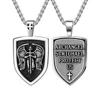 JewelryWe Collar San Miguel Hombre: Colgante Escudo Arcángel Aceros Inoxidables Vintage Plata - Para Uso Diario Regalos