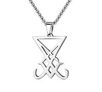 JewelryWe Collar satanés para hombre y mujer, acero inoxidable invertido al revés, cabeza de cabra, cruz de Leviatán, sello Lucifer colgante, satanismo, tablero satanismo, 37mm x 31 mm