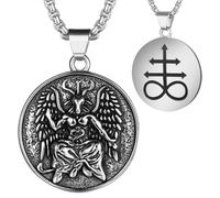 JewelryWe Collar satánico para hombre y mujer, acero inoxidable, invertido, cruzado, cabeza de cabra, Leviatán, sello de cruz de Lucifer, cadena con colgante de satanismo, joyería Satanás, 56 cm