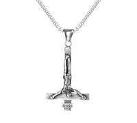 JewelryWe Collar satánico para hombre y mujer, acero inoxidable, invertido, cruzado, cabeza de cabra, Leviatán, sello de cruz de Lucifer, cadena con colgante de satanismo, joyería Satanás, Acero